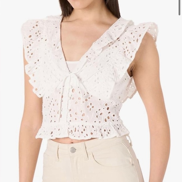 The Drop Tops - NWT The Drop- Margo White Eyelet Ruffle Sleeveless Top